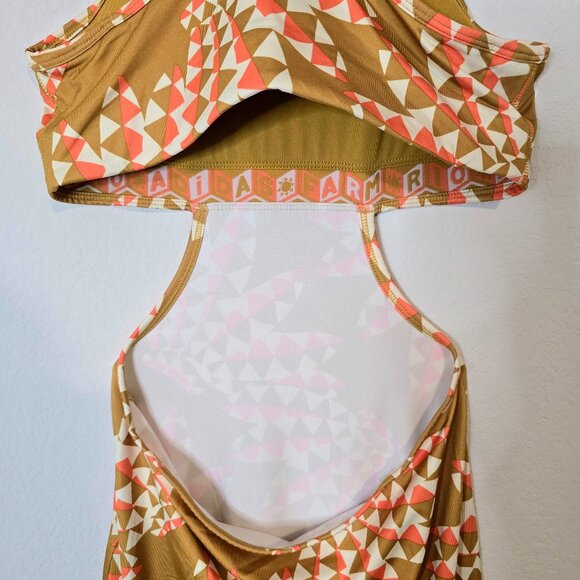 NWT Farm Rio x Adidas Psychedelic Wave Victory Gold Sporty Midi Dress Size Small - Picture 6 of 9